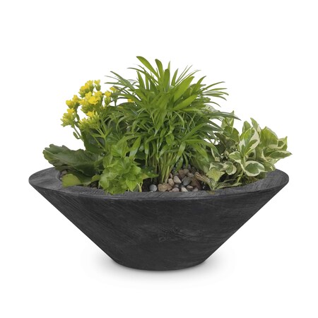 The Outdoor Plus 24 Round Cazo Planter Bowl - Wood Grain GFRC Concrete - Ebony - OPT-24RWGPO-EBN